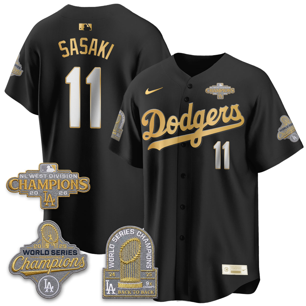 LAD 2026 NL West Champs Gold Vapor Jersey- Stitched