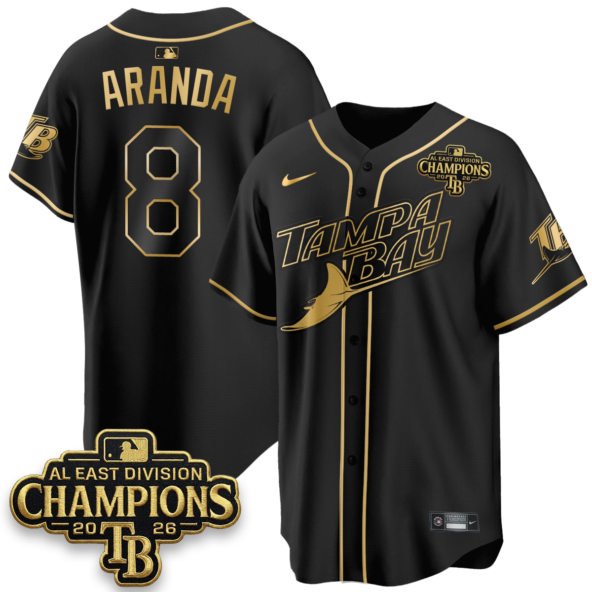 Tampa Bay Rays 2026 AL East Champs Gold Edition Vapor Jersey - Stitched