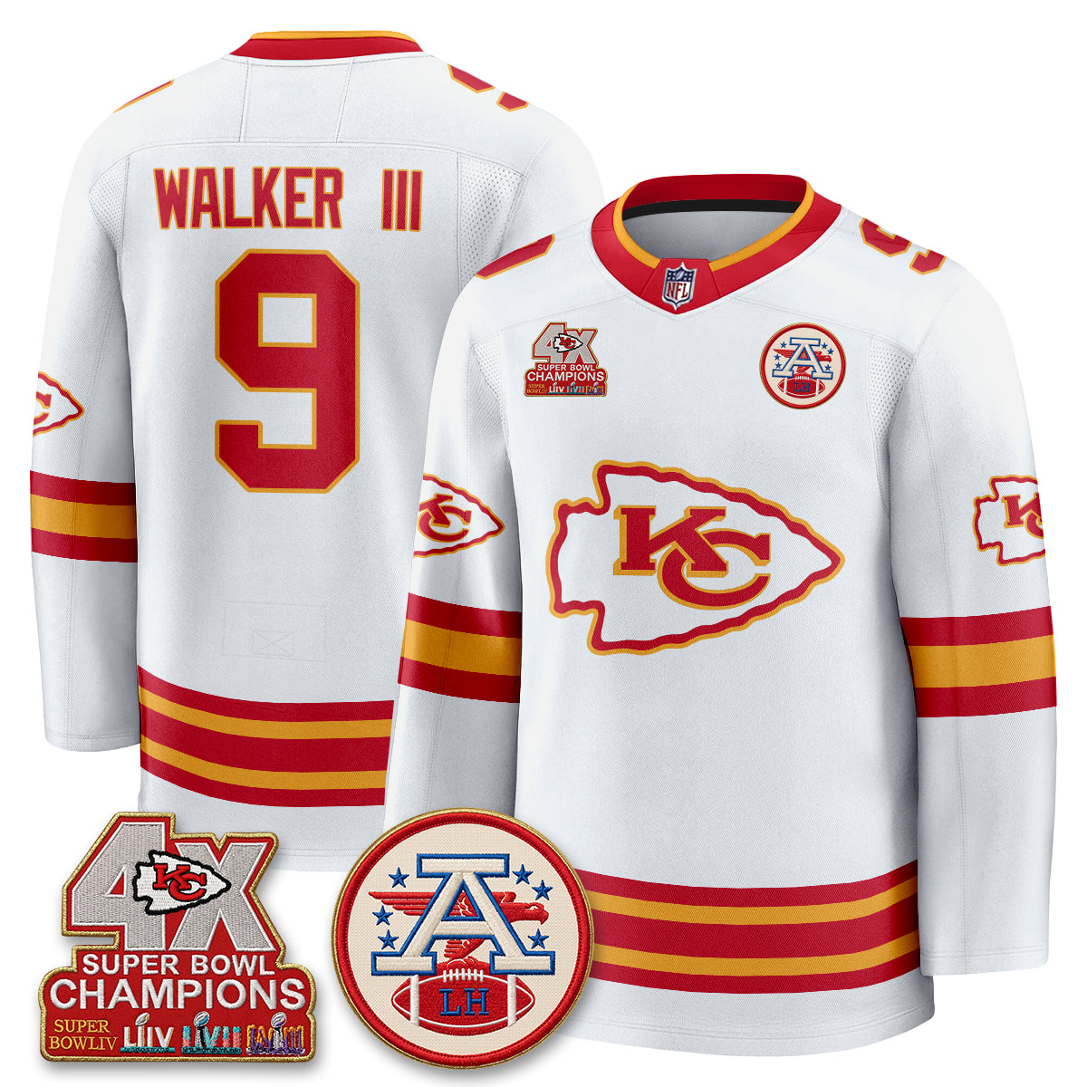 Kansas City Chiefs 4X Champs Edition Hockey Jersey - Stitched
