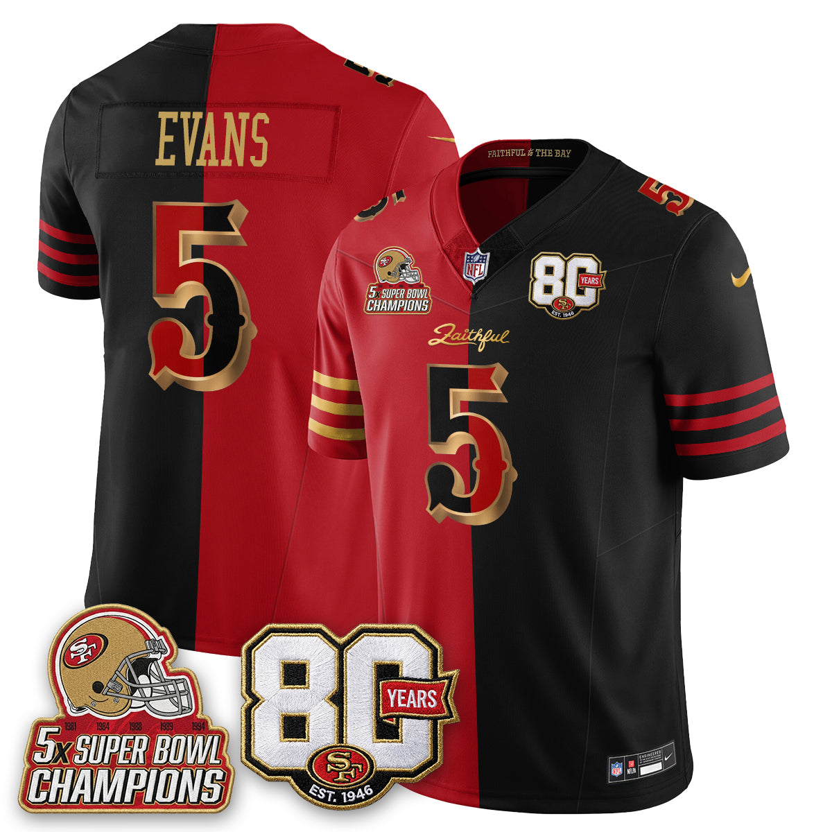 San Francisco 49ers 80 Years & 5X Champs Rivalries Vapor Jersey - Stitched