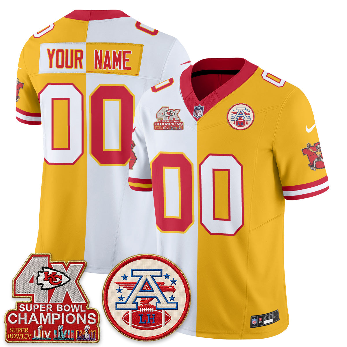 Kansas City Chiefs Throwback Split Custom Vapor Jersey - Stitched