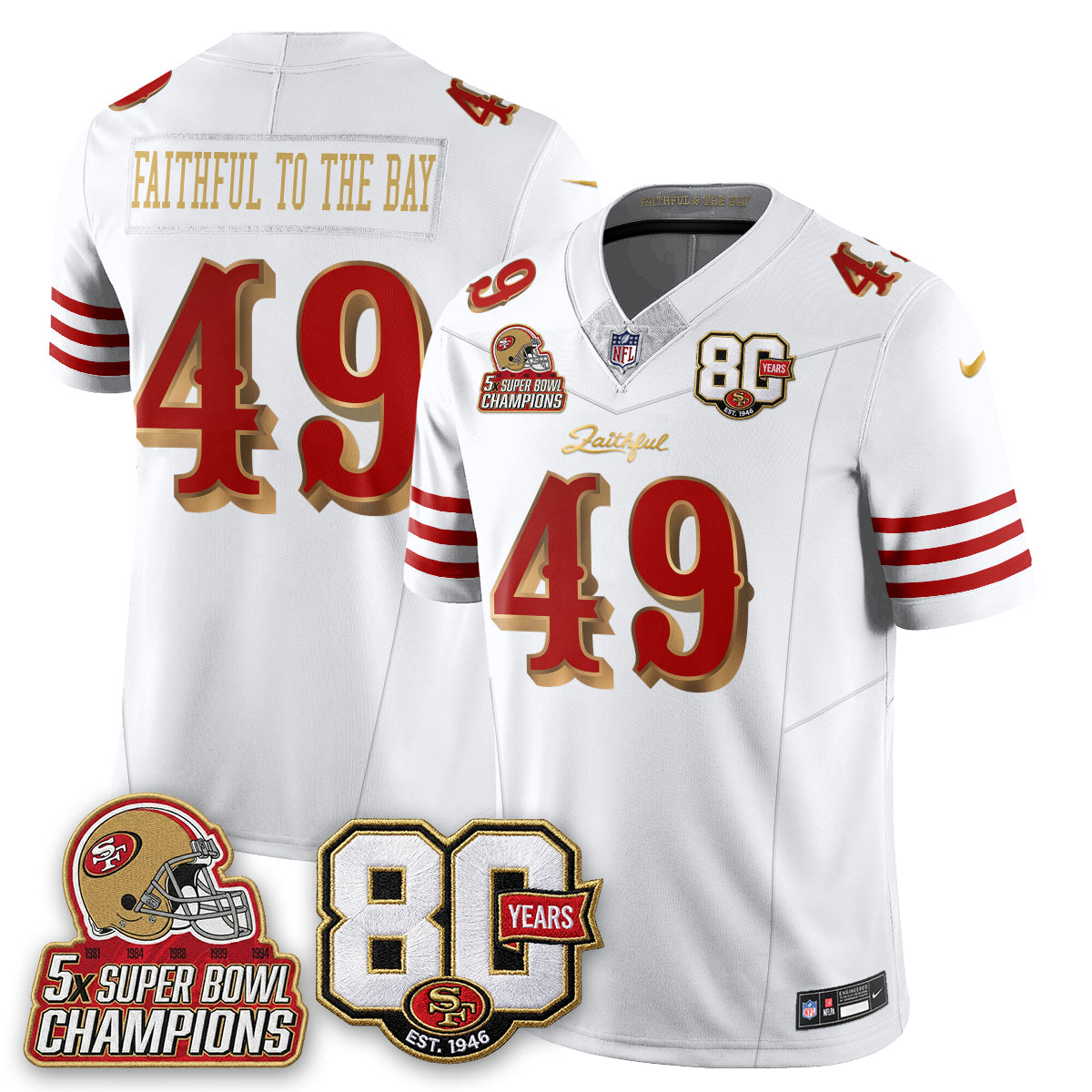 San Francisco 49ers 80 Years & 5X Champs Rivalries Vapor Jersey - Stitched