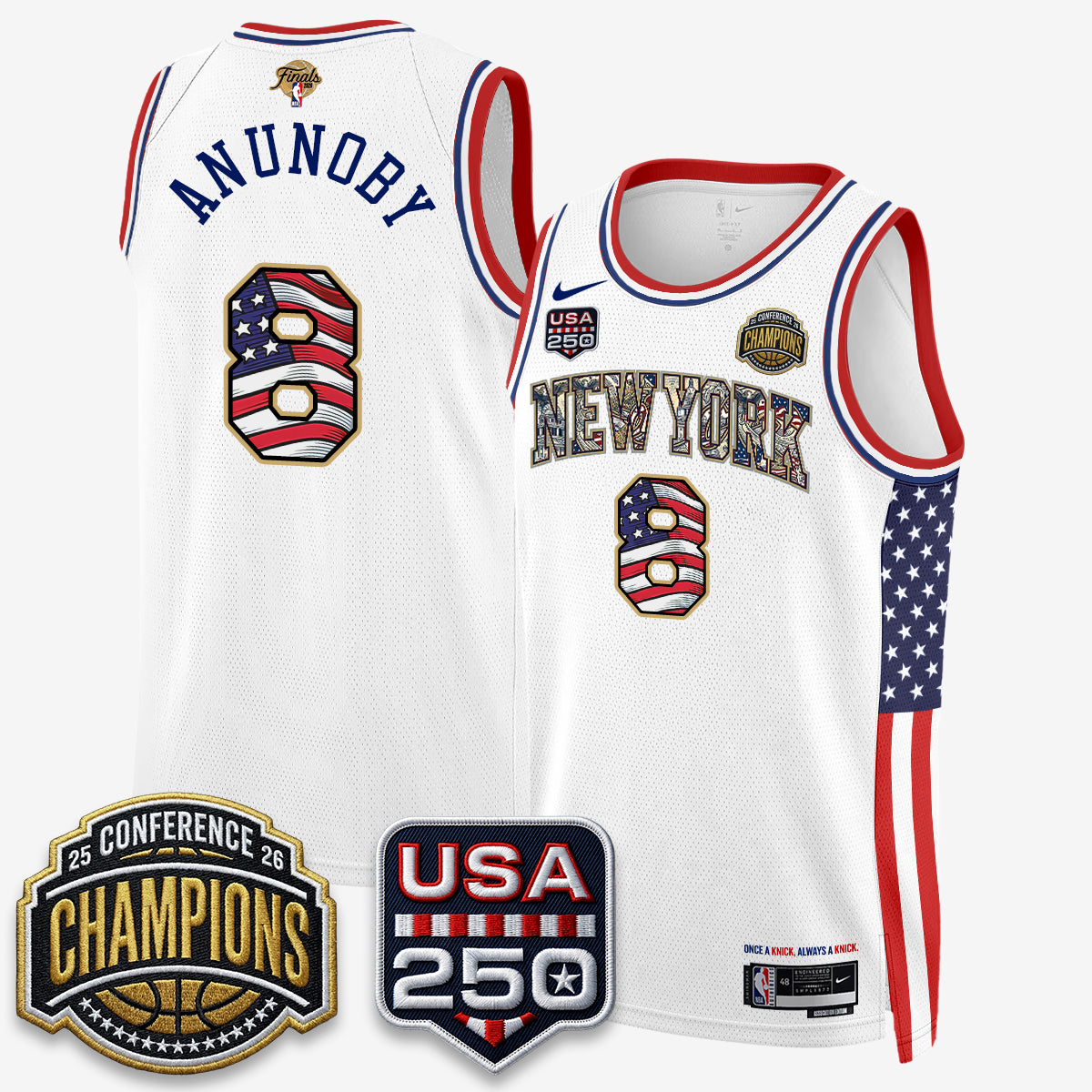 New York Knicks 2026 NBA Eastern Conference Champions x Fourth of July Vapor Jersey - Stitched
