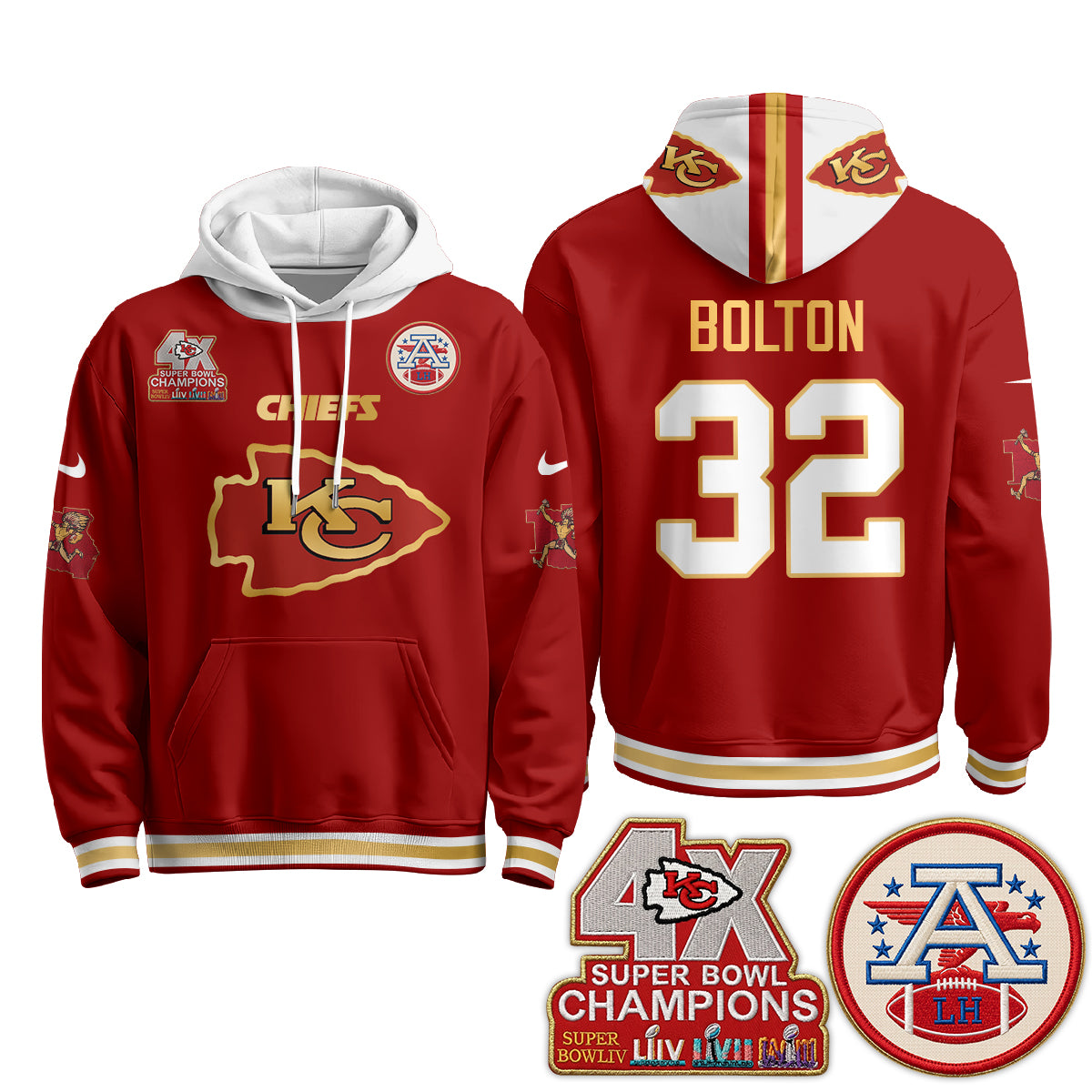 Kansas City Chiefs 4X Champs Gold Edition Hoodie - Stitched
