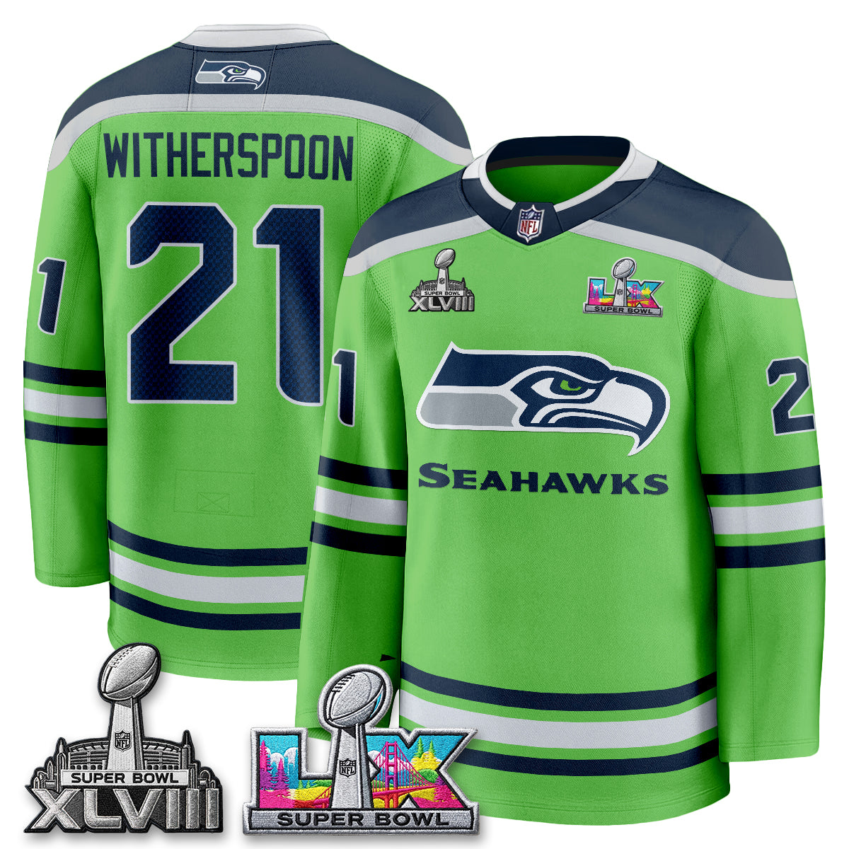 SEA 2X S.Bowl Champions Patch Hockey Jersey - Stitched