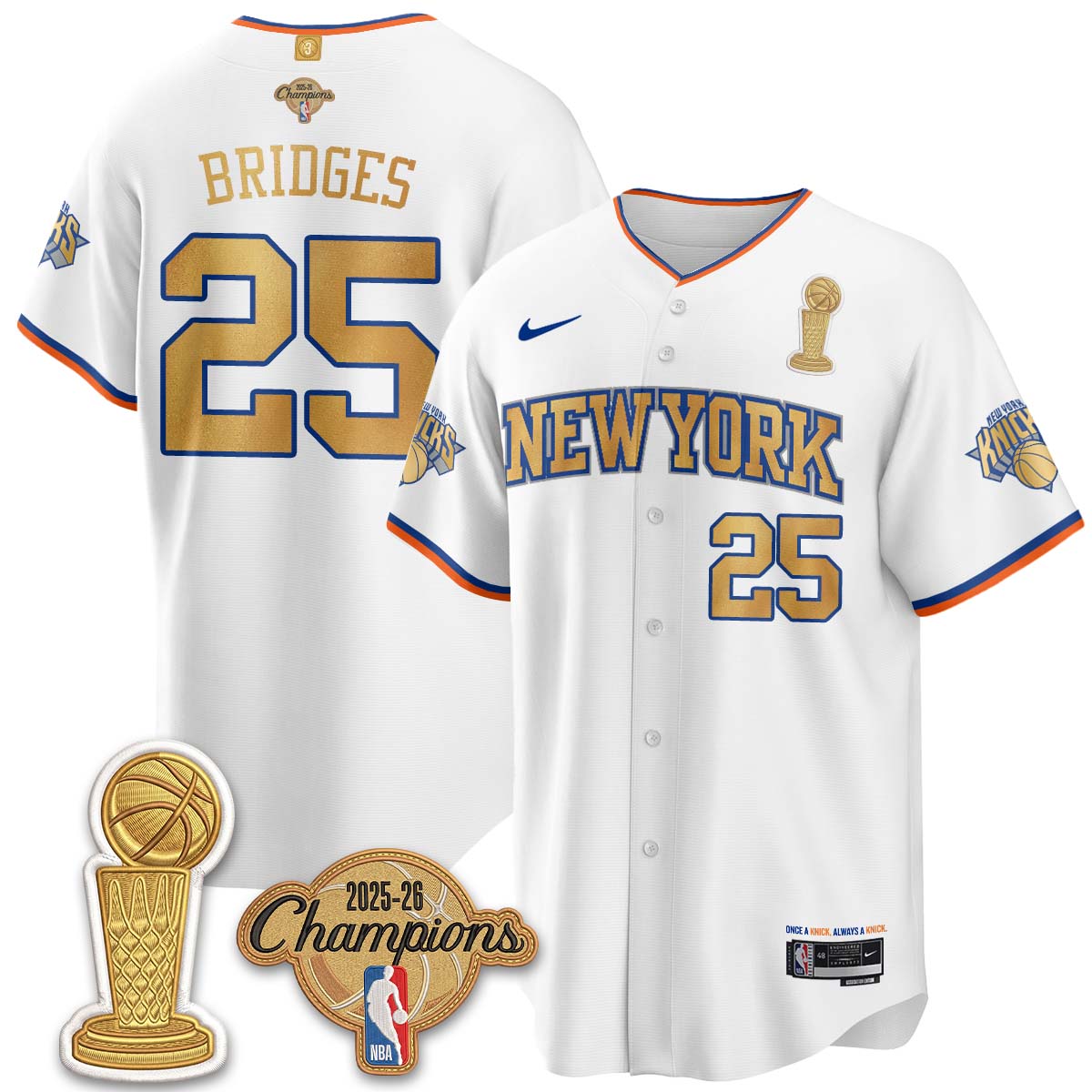 New York Knicks Champions Night Baseball Vapor Jersey - Stitched
