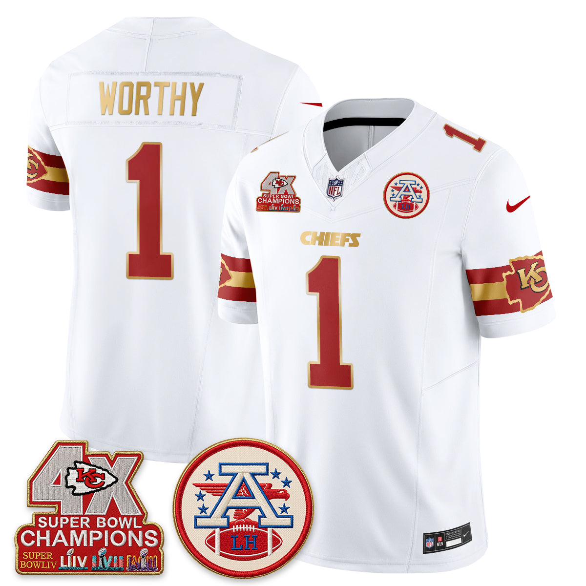 Kansas City Chiefs 4X Champs Gold Edition Vapor Jersey - Stitched