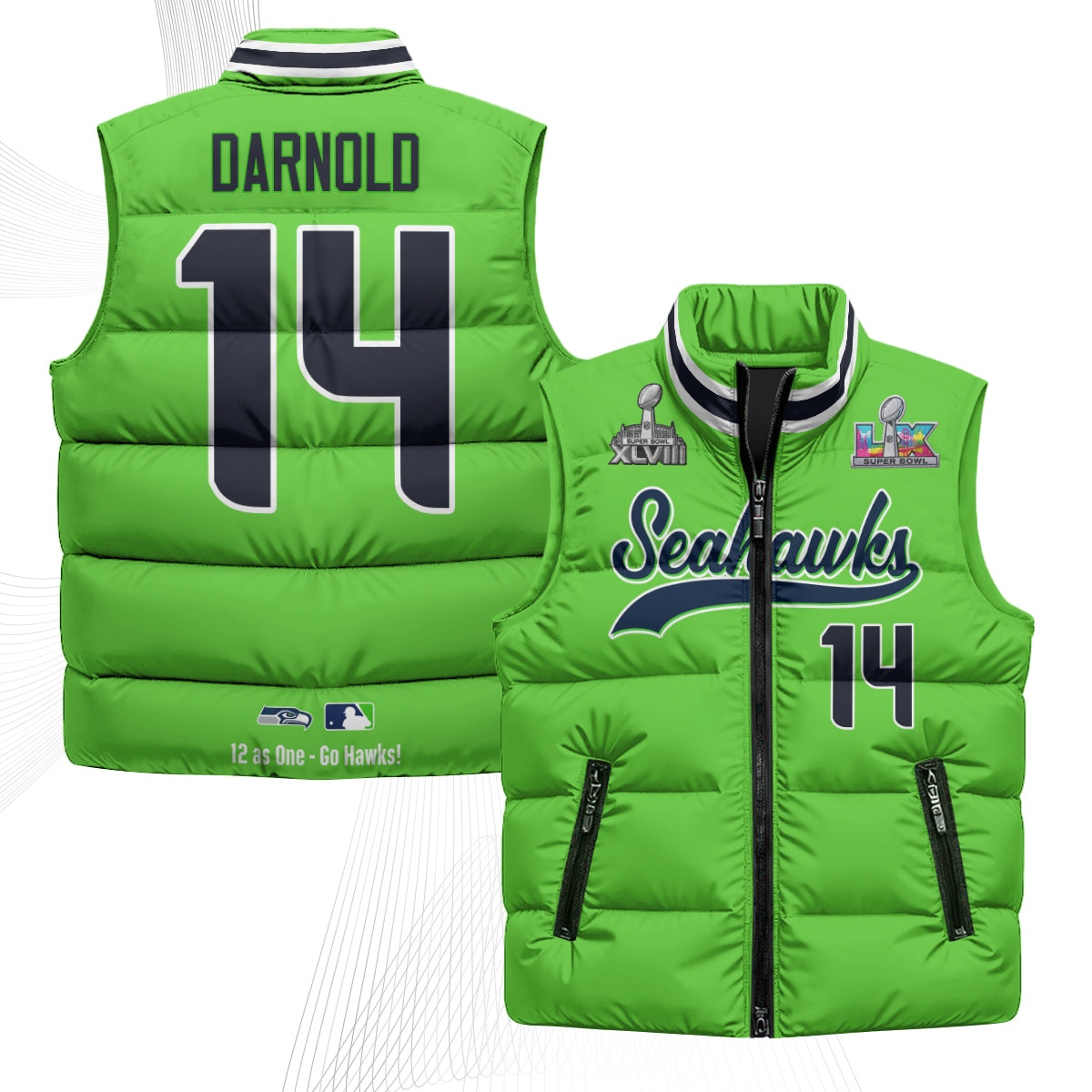 Seattle Seahawks S.Bowl Champs Puffer Vest - Printed