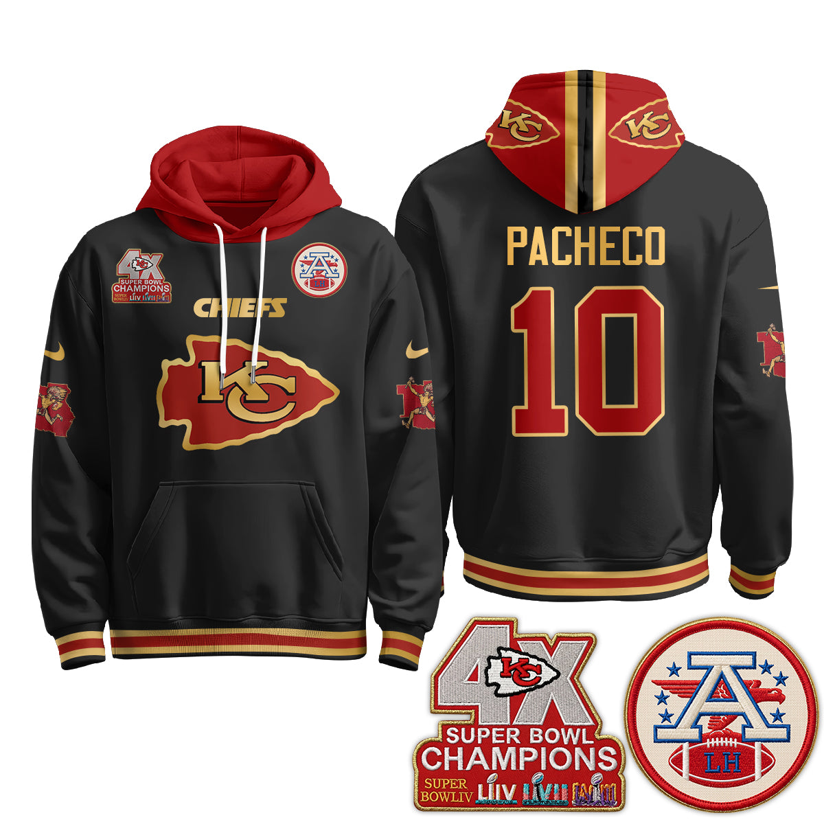 Kansas City Chiefs 4X Champs Gold Edition Hoodie - Stitched