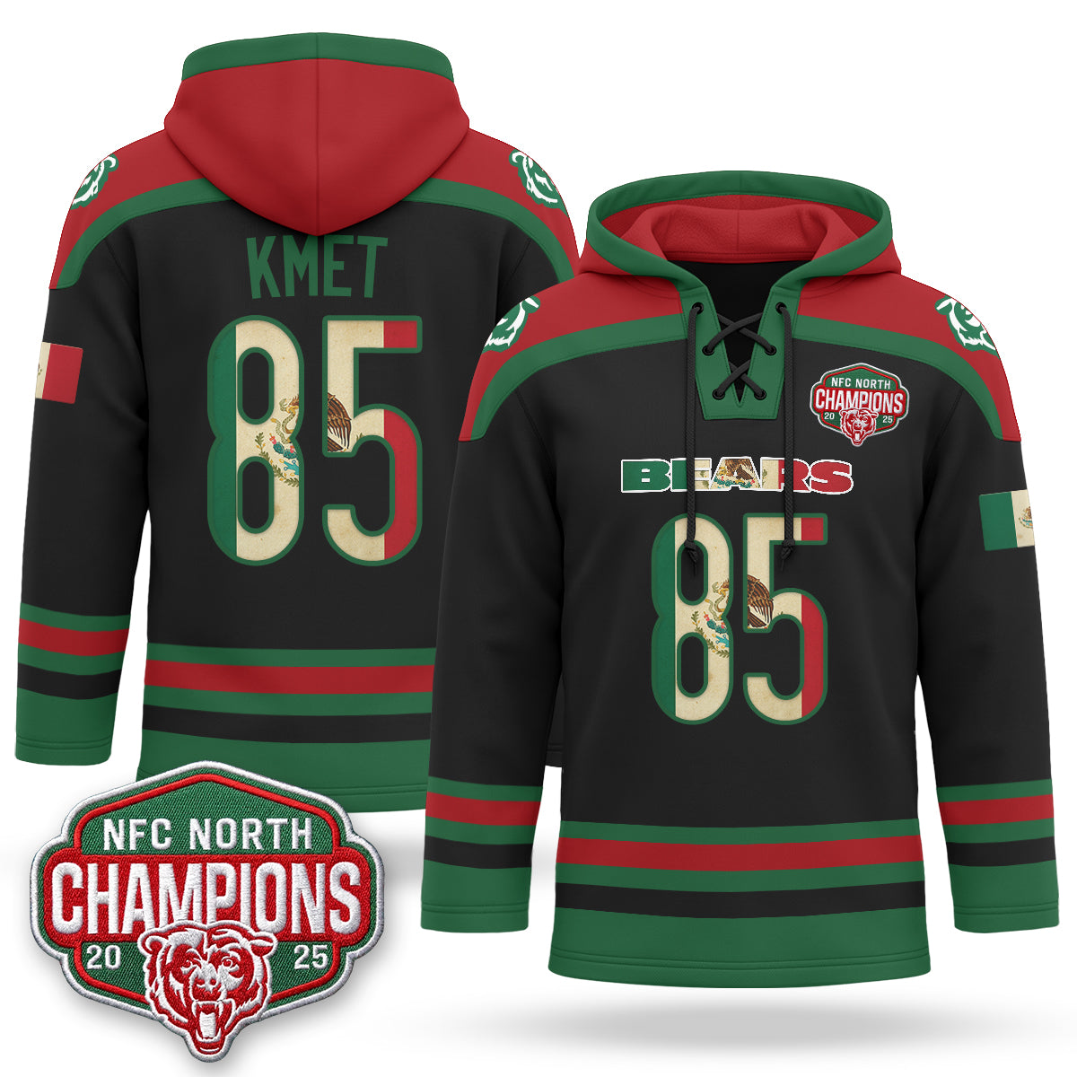 CHI 2026 Mexico NFC North Champions 2025 Patch Hockey Hoodie - Stitched