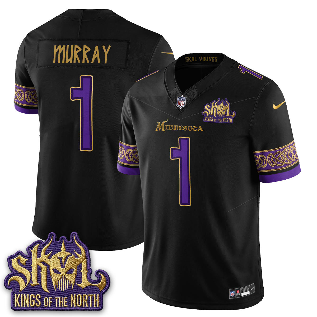 MIN Fangear Edition Warrior Skol Patch Vikings Font Vapor Jersey - Stitched