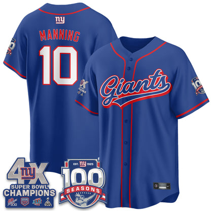 New York Giants 4X Champs & 100 Anniversary Vapor Baseball Jersey - Stitched