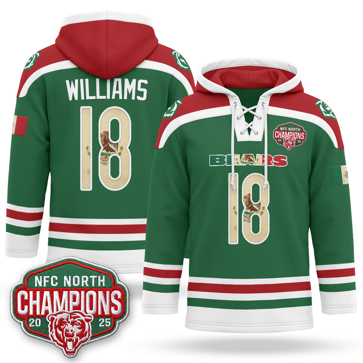 CHI 2026 Mexico NFC North Champions 2025 Patch Hockey Hoodie - Stitched