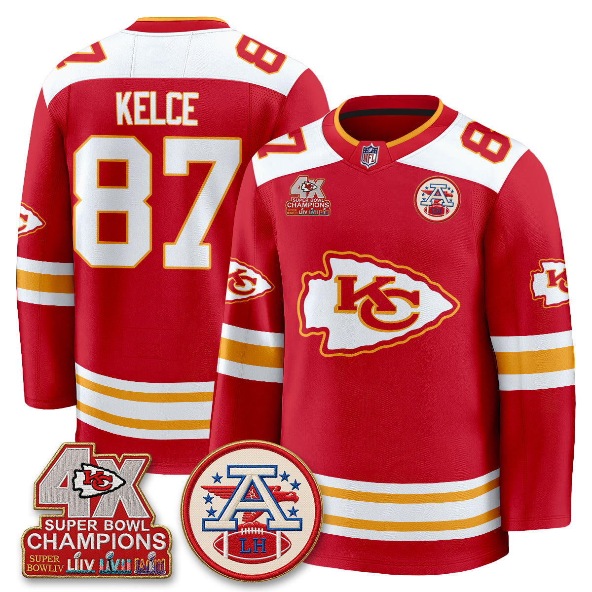 Kansas City Chiefs 4X Champs Edition Hockey Jersey - Stitched