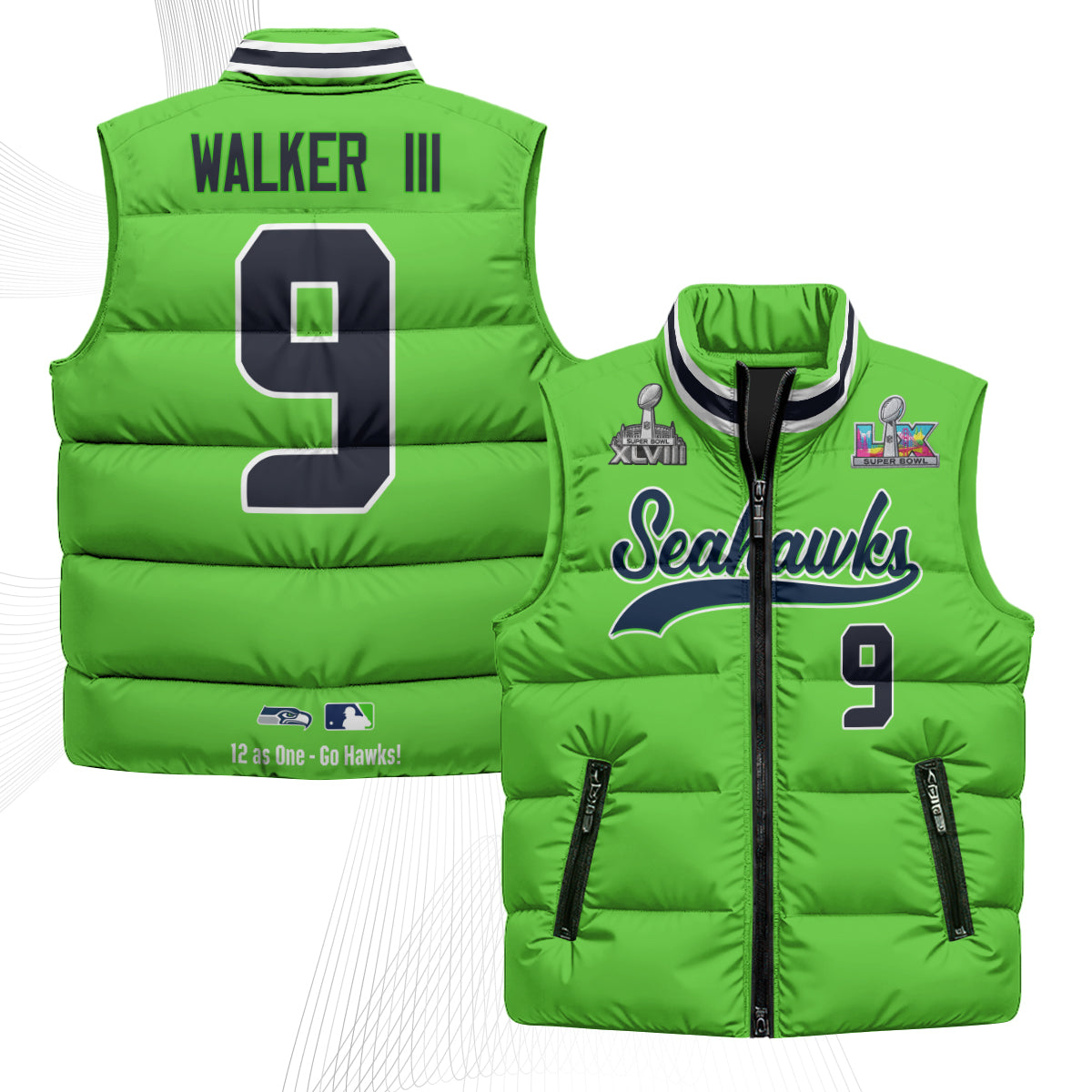 Seattle Seahawks S.Bowl Champs Puffer Vest - Printed