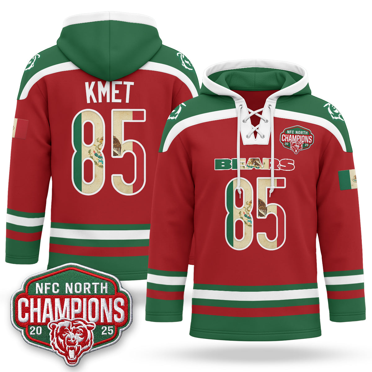 CHI 2026 Mexico NFC North Champions 2025 Patch Hockey Hoodie - Stitched