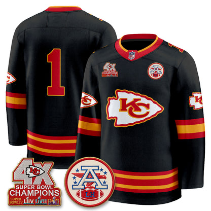 Kansas City Chiefs 4X Champs Edition Hockey Jersey - Stitched
