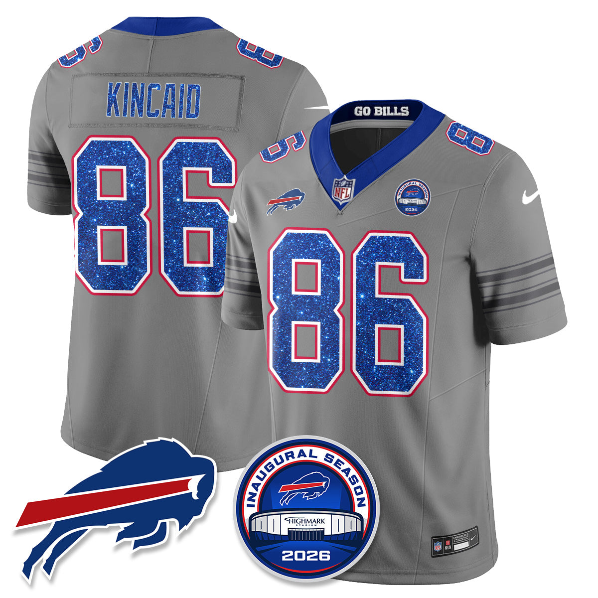 Buffalo Bills Gray Nickel City Glitter Edition Vapor Jersey - Stitched