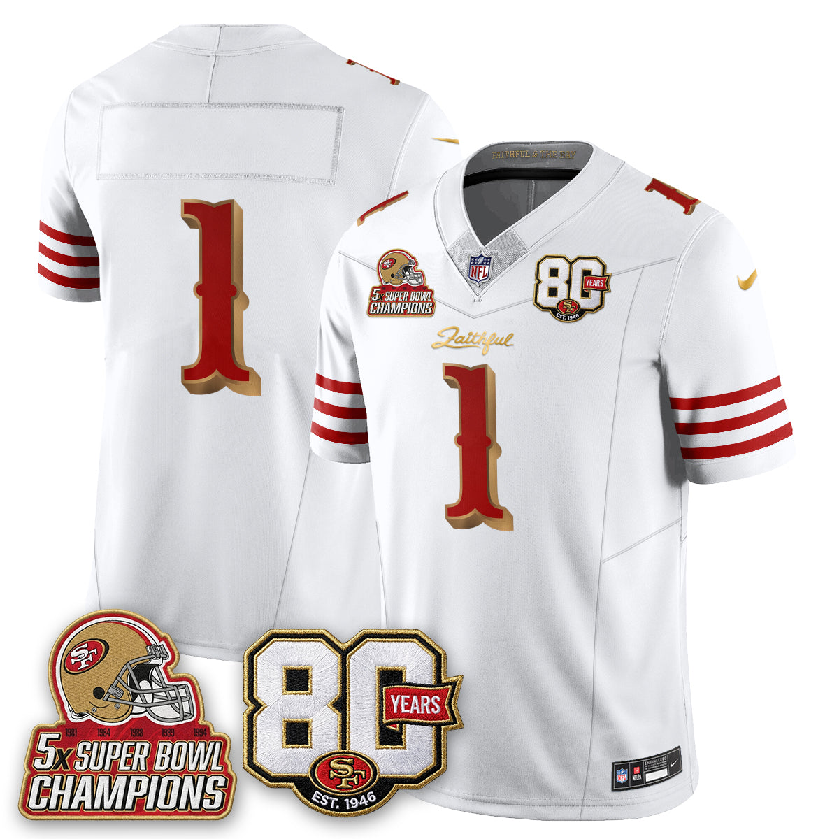 San Francisco 49ers 80 Years & 5X Champs Rivalries Vapor Jersey - Stitched