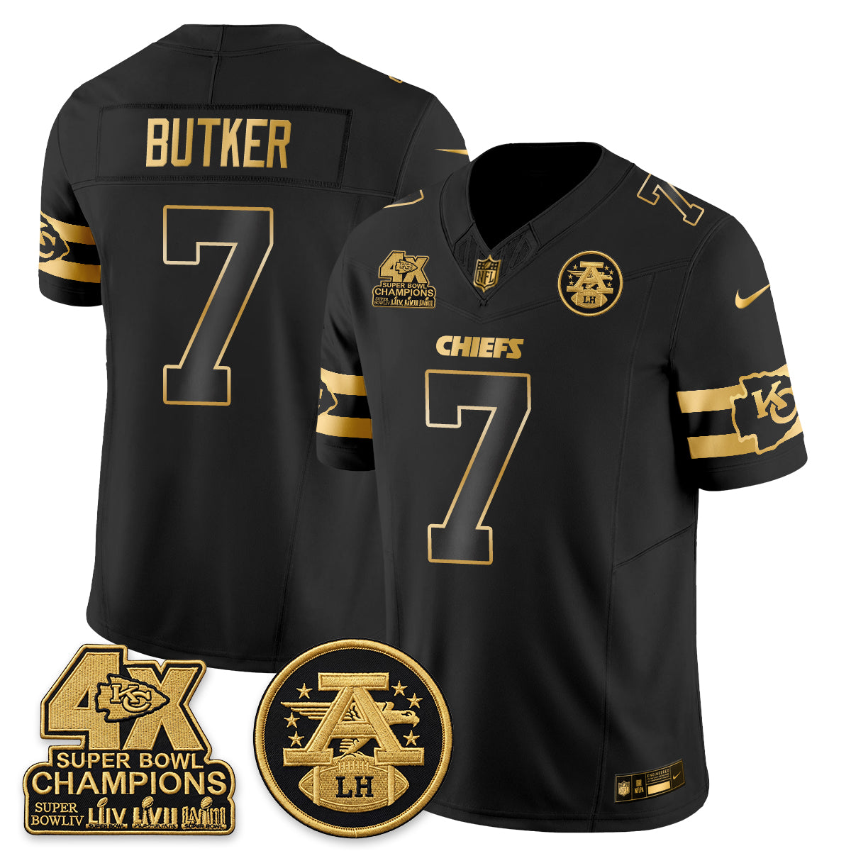 Kansas City Chiefs 4X Champs Gold Edition Vapor Jersey - Stitched