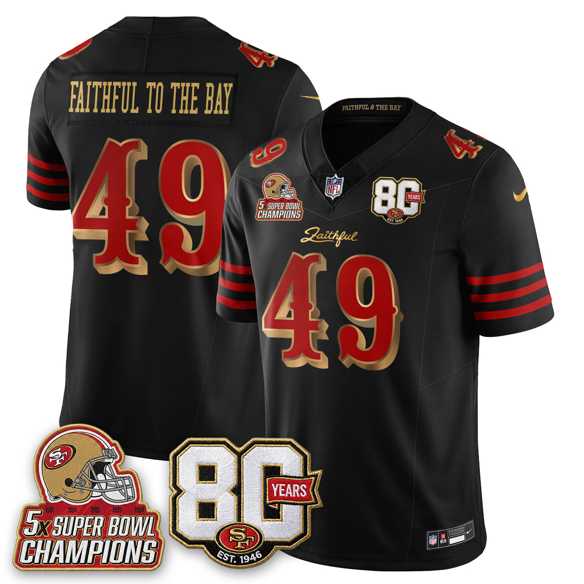 San Francisco 49ers 80 Years & 5X Champs Rivalries Vapor Jersey - Stitched
