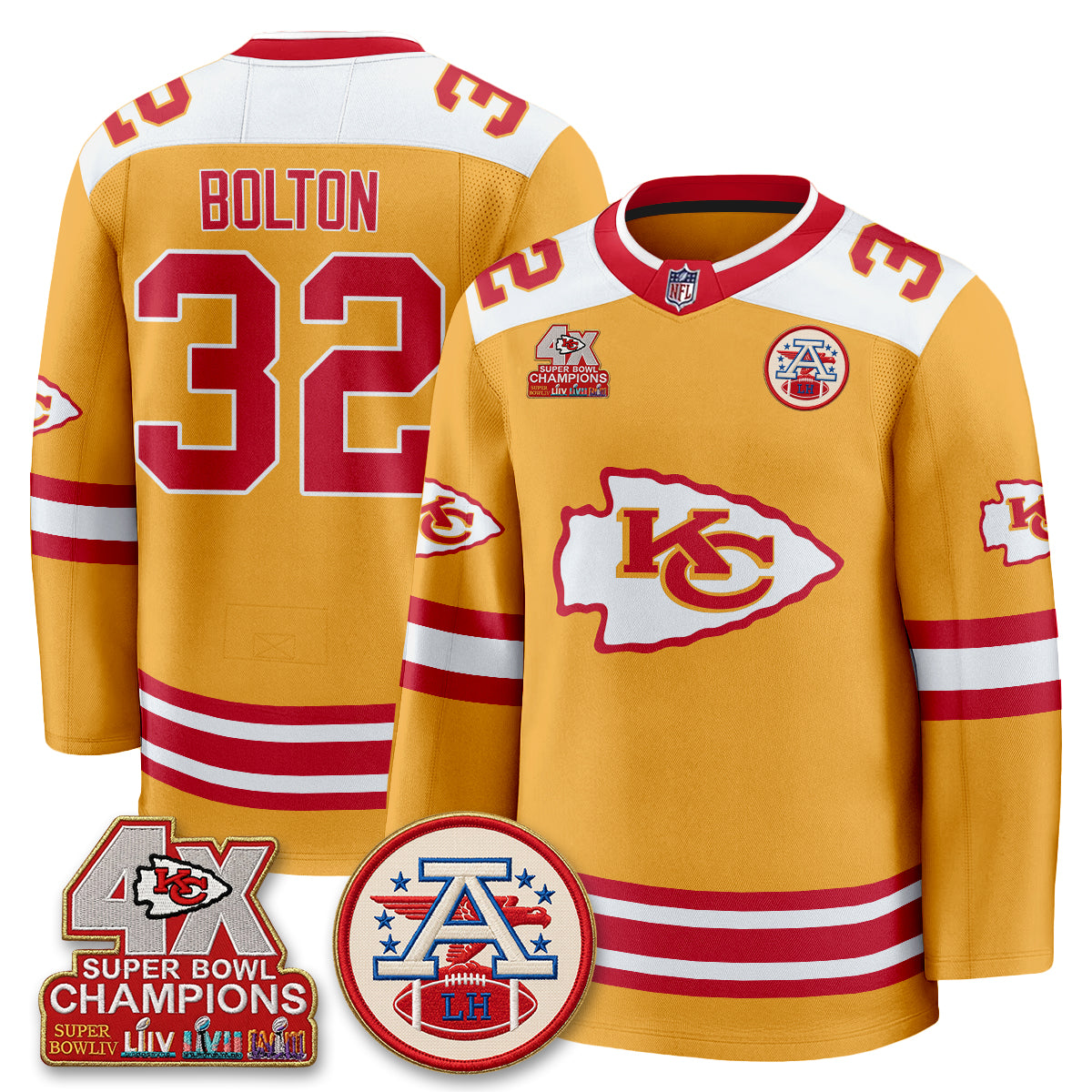 Kansas City Chiefs 4X Champs Edition Hockey Jersey - Stitched