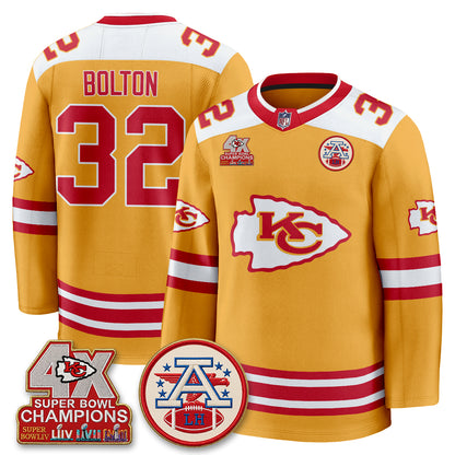 Kansas City Chiefs 4X Champs Edition Hockey Jersey - Stitched