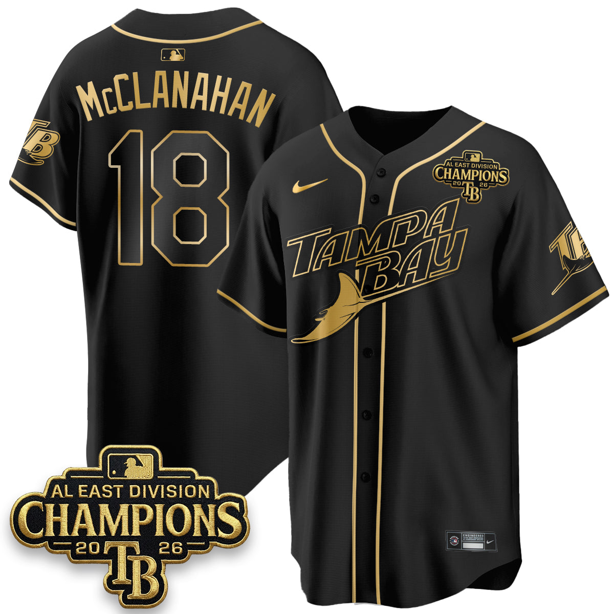 Tampa Bay Rays 2026 AL East Champs Gold Edition Vapor Jersey - Stitched