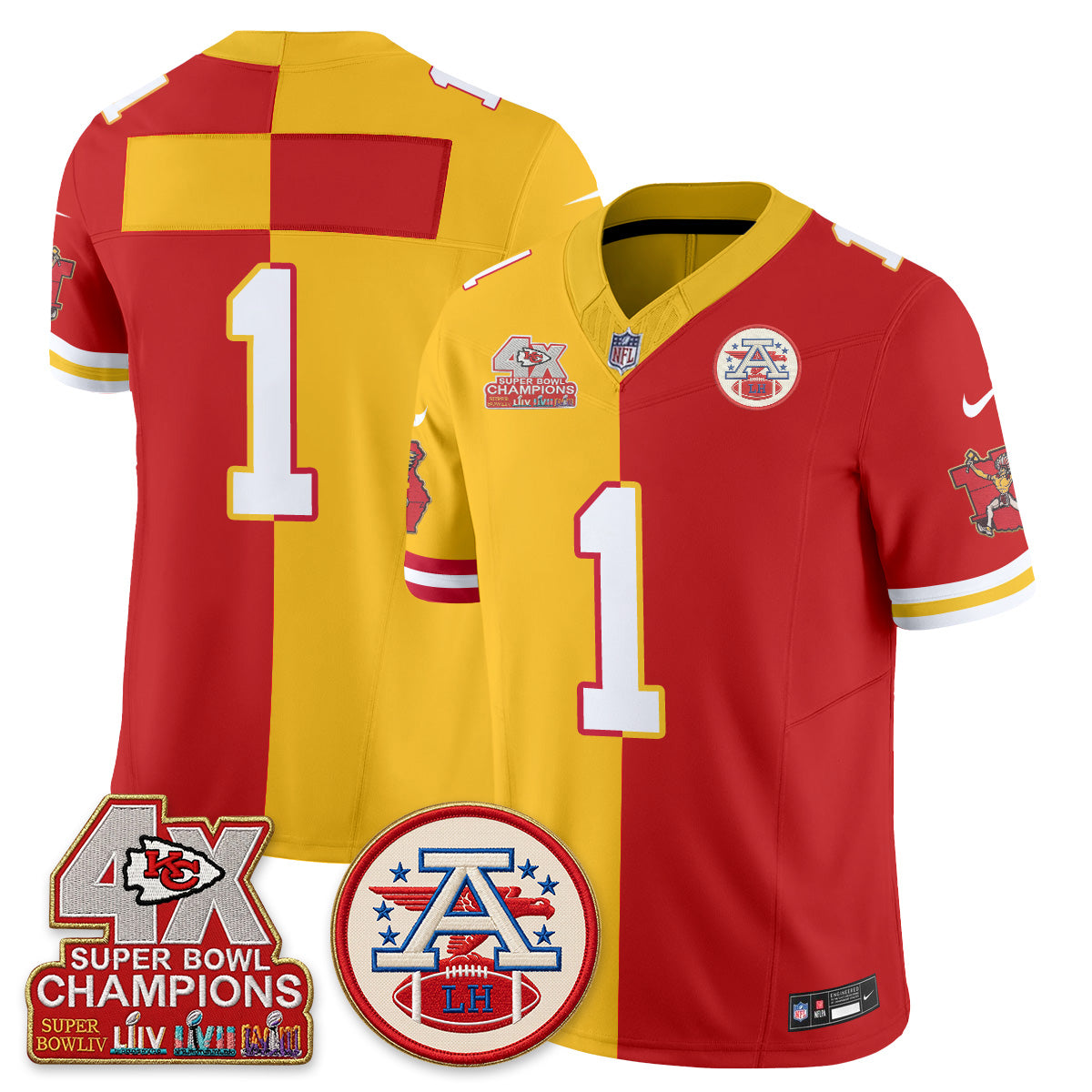 Kansas City Chiefs Throwback Split Vapor Jersey - Stitched