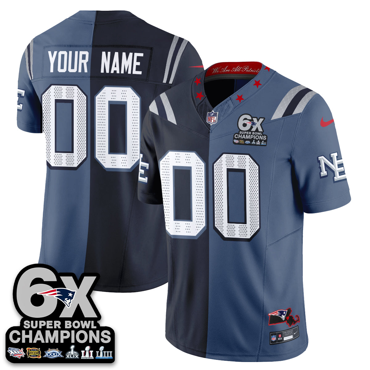 NE Rivalries Split Edition Vapor Custom Jersey - Stitched