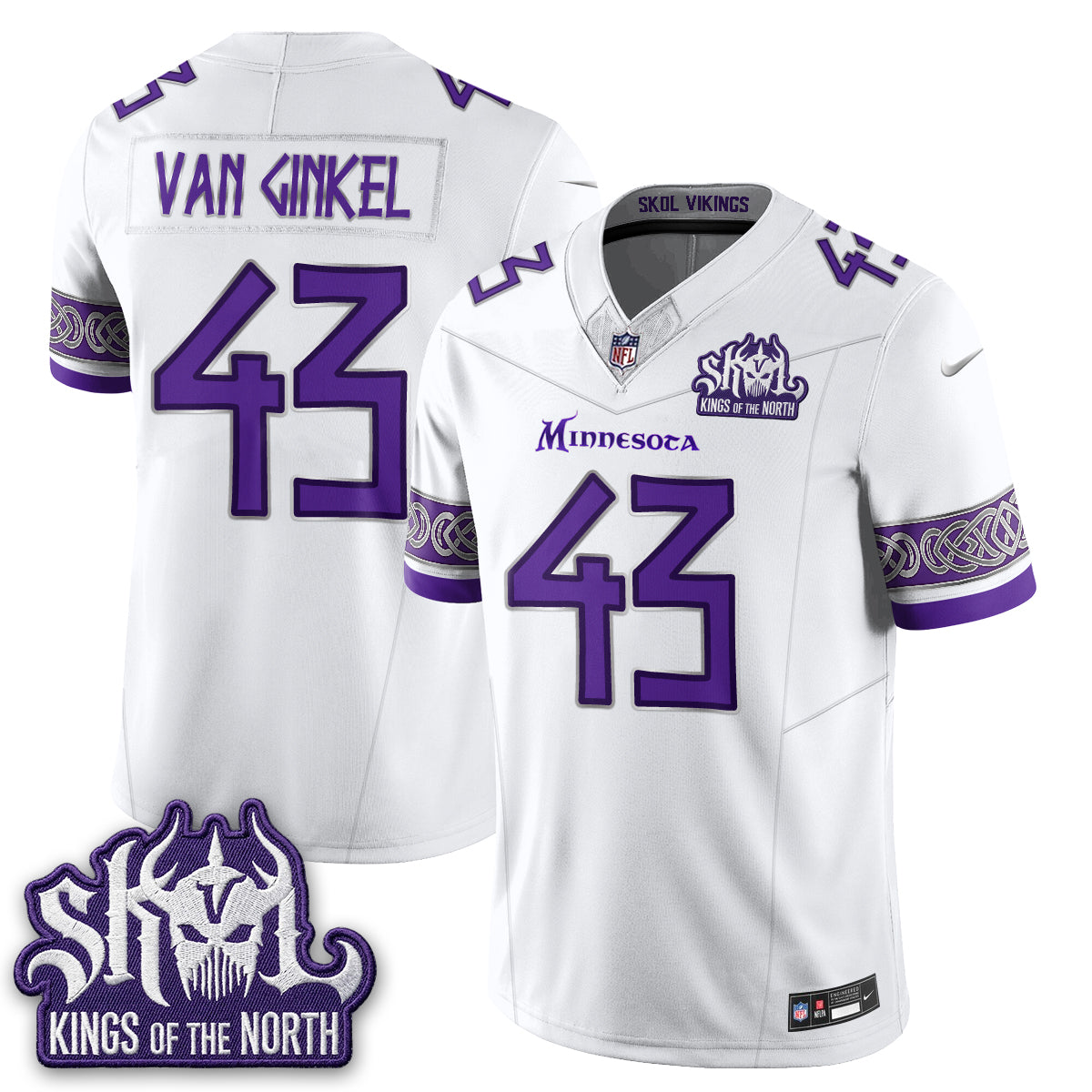 MIN Fangear Edition Warrior Skol Patch Vikings Font Vapor Jersey - Stitched