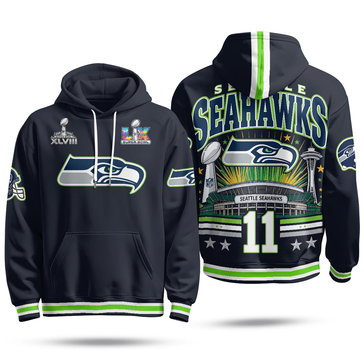 Seattle Seahawks Stadium Fleece Hoodie - Printed