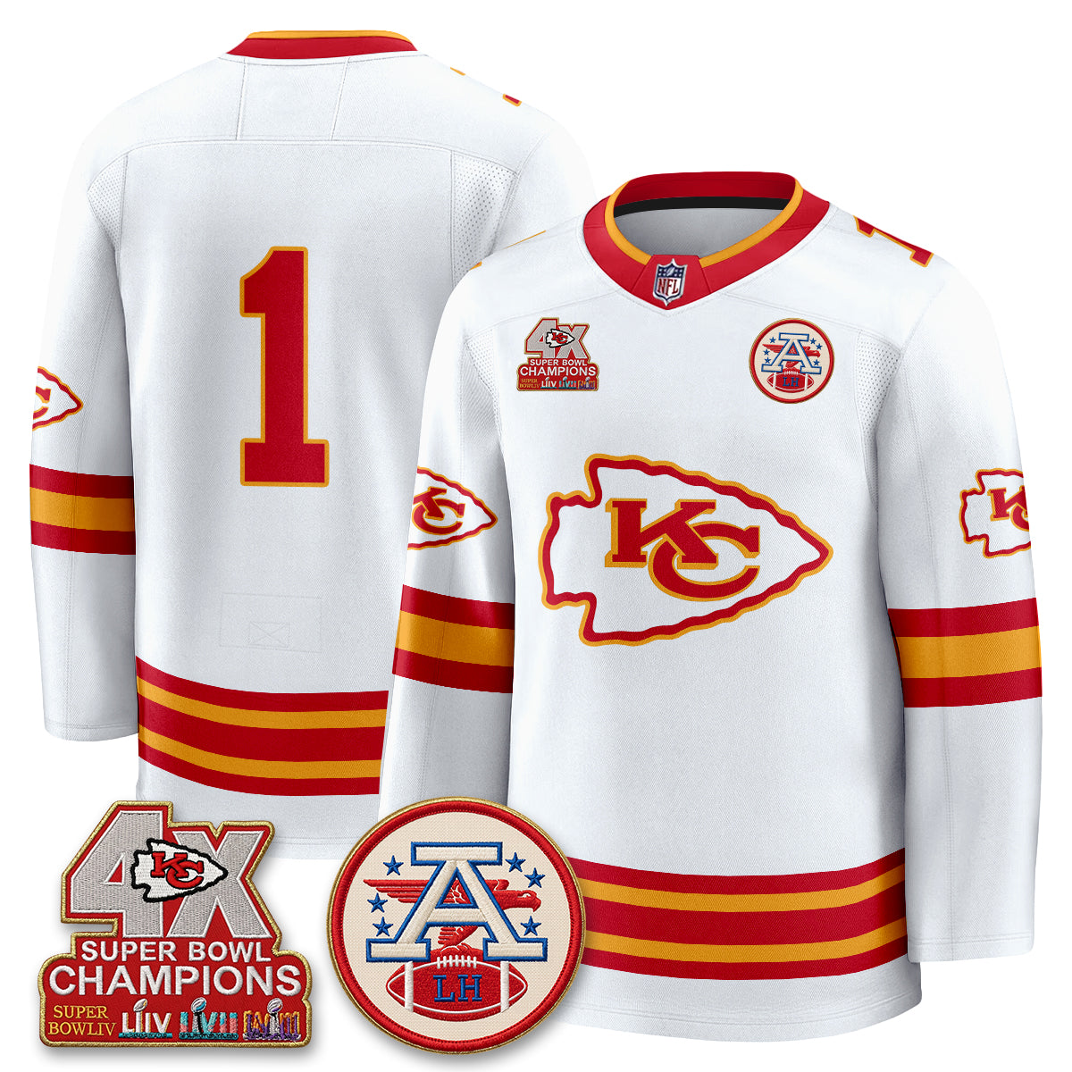 Kansas City Chiefs 4X Champs Edition Hockey Jersey - Stitched