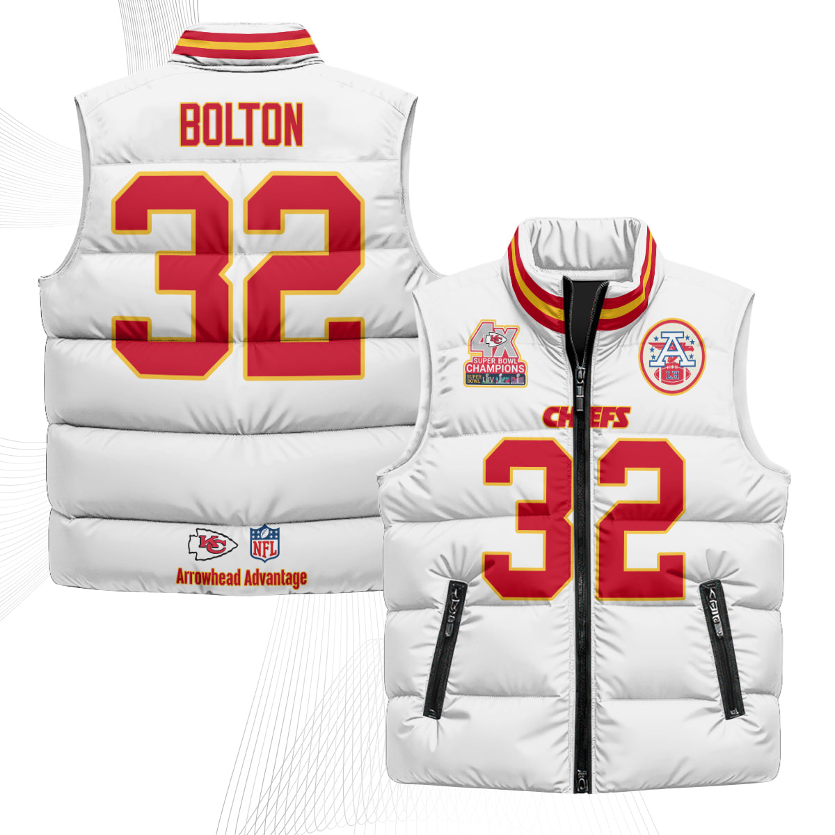Kansas City Chiefs 4X Champs Gold Edition Puffer Vest - Printed