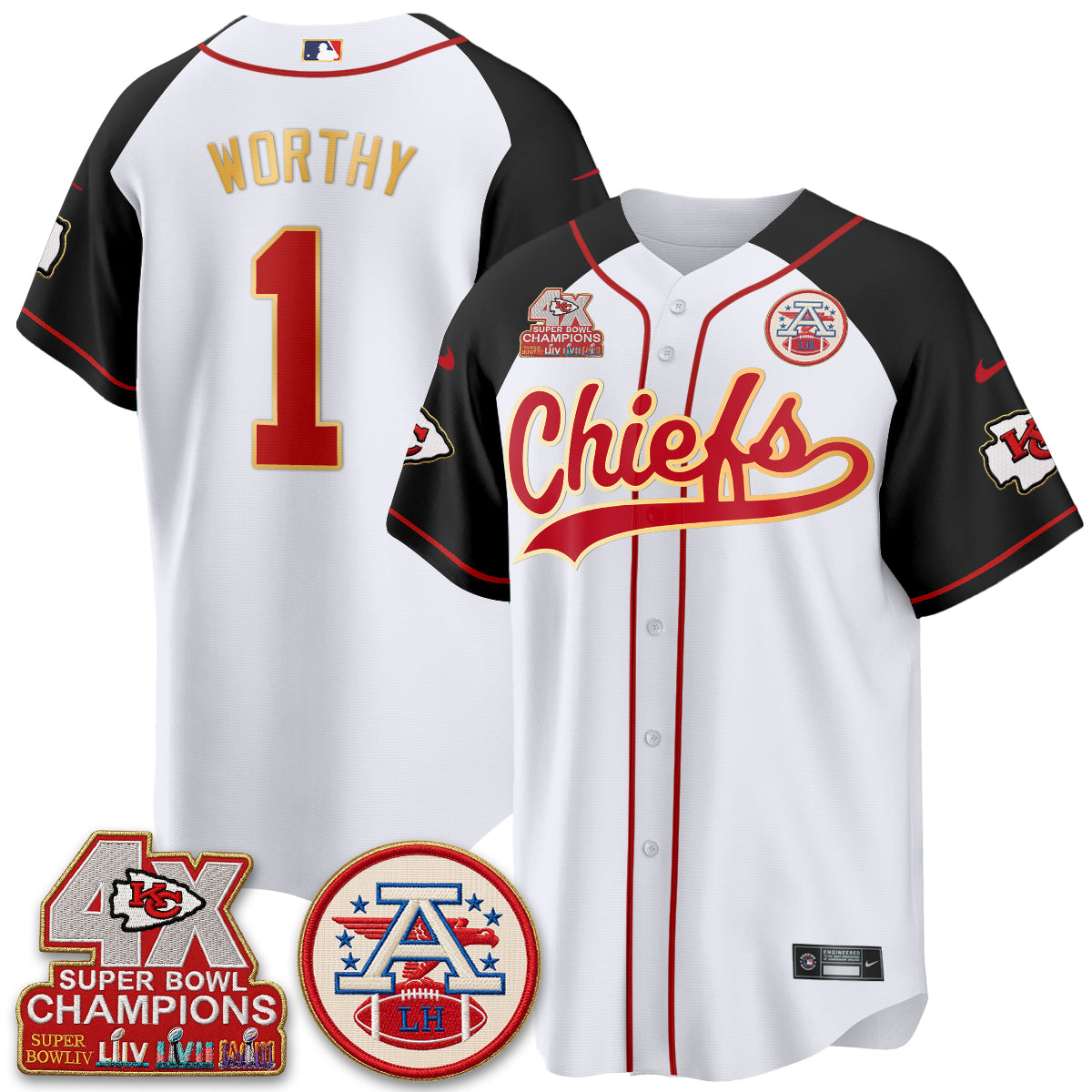 Kansas City Chiefs 4X Champs Gold Trim Edition Vapor Baseball Jersey - Stitched