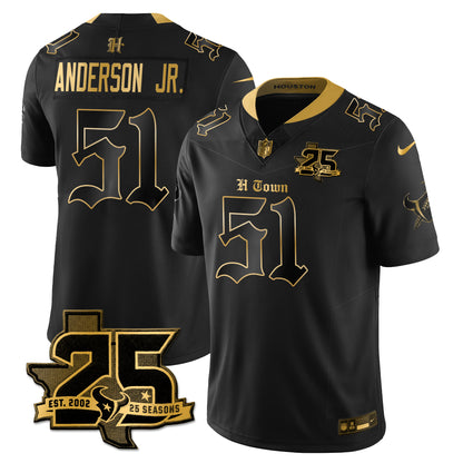 HOU 25th Seasons in 2026 Gothic Vapor Gold Edition Limited Jersey - All Stitched