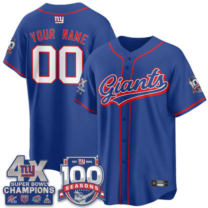 New York Giants 4X Champs & 100 Anniversary Vapor Baseball Custom Jersey - Stitched