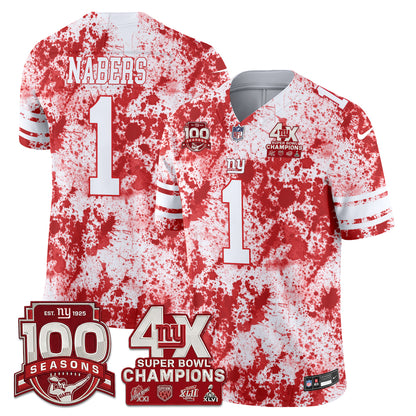 NYG 4X Champs Blood Splash Edition Vapor Jersey - Stitched