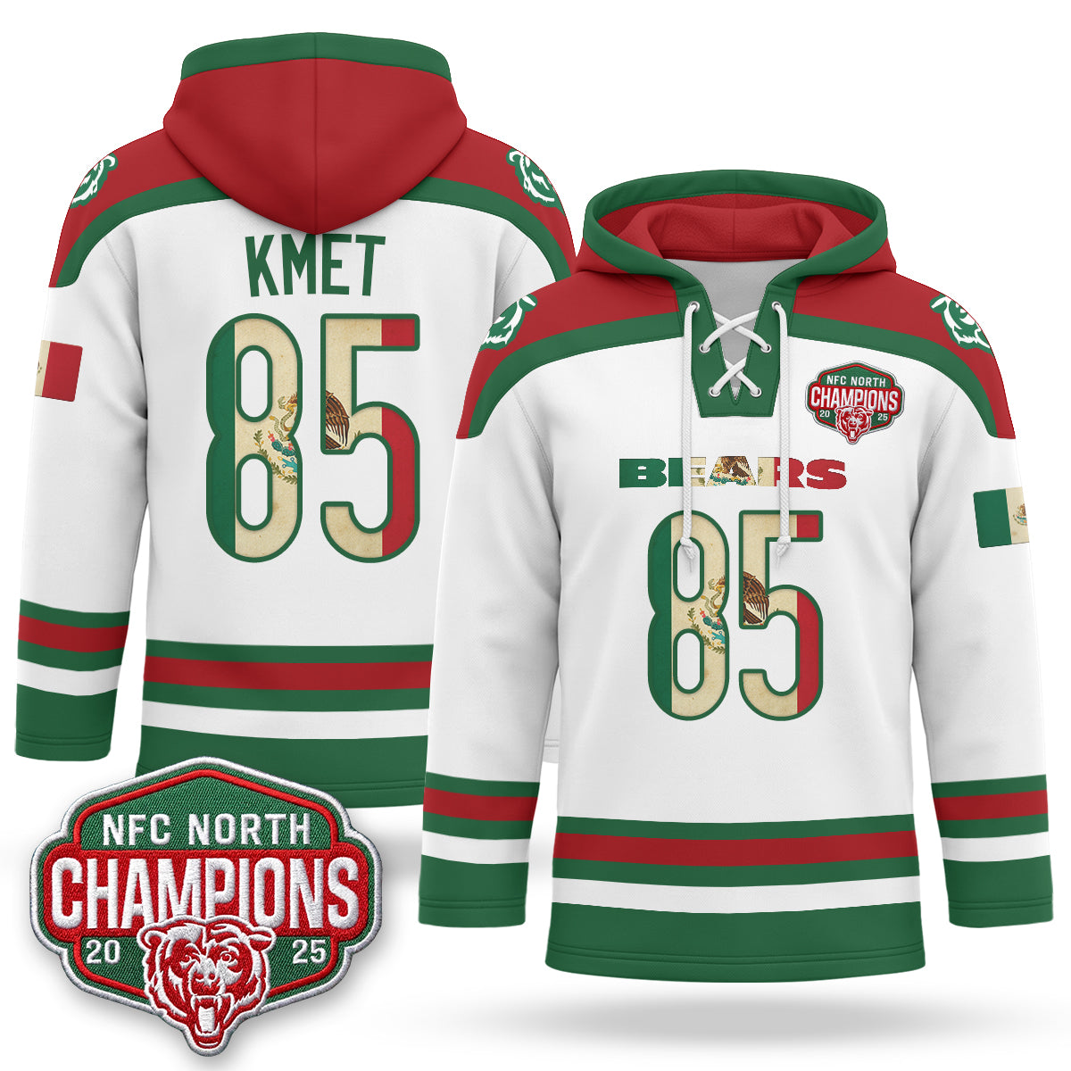 CHI 2026 Mexico NFC North Champions 2025 Patch Hockey Hoodie - Stitched
