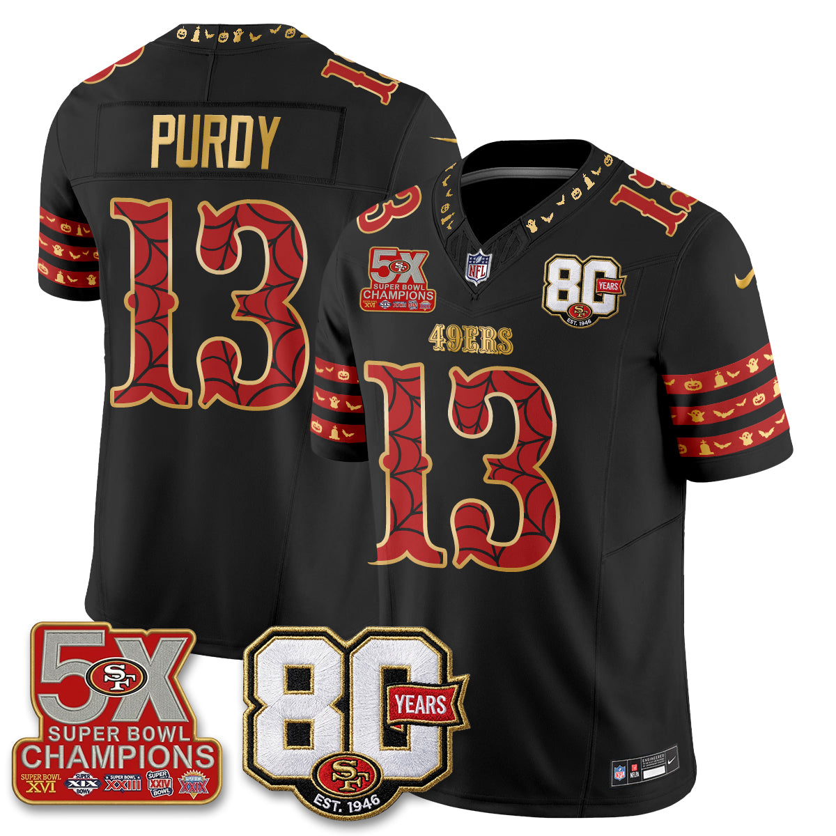 San Francisco 49ers Spooky Edition Vapor Jersey - Stitched