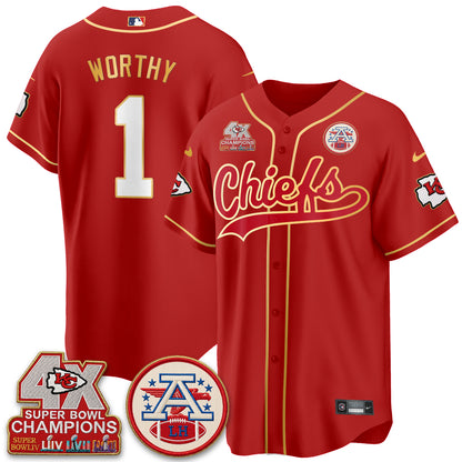 Kansas City Chiefs 4X Champs Gold Trim Edition Vapor Baseball Jersey - Stitched