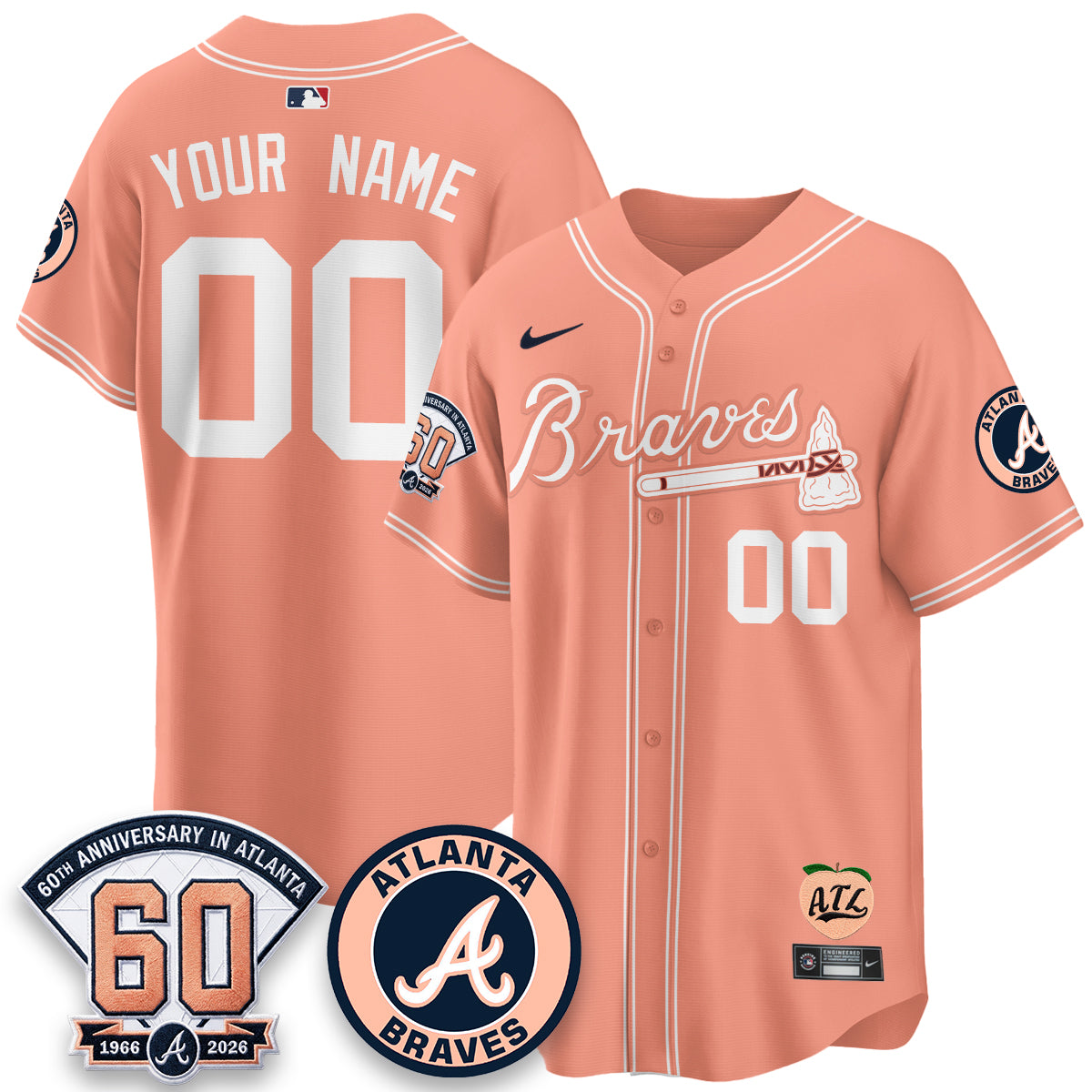 ATL 60th Anniversary Peach Edition Vapor Premier Limited Custom Jersey - All Stitched