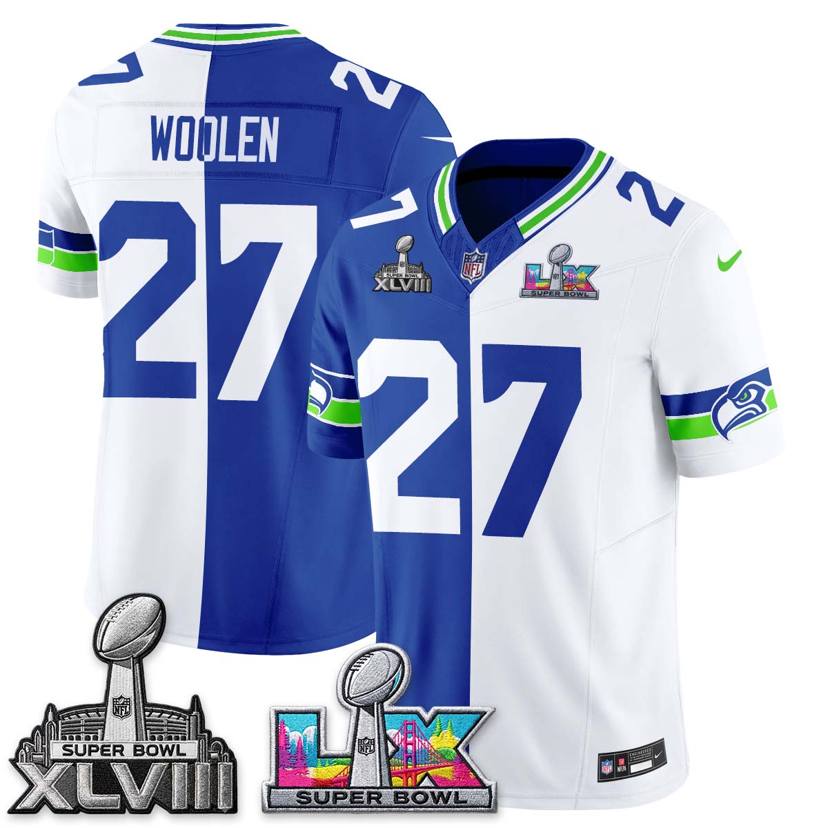 Seattle Seahawks Throwback 2 SB Patches Vapor Jersey - Stitched