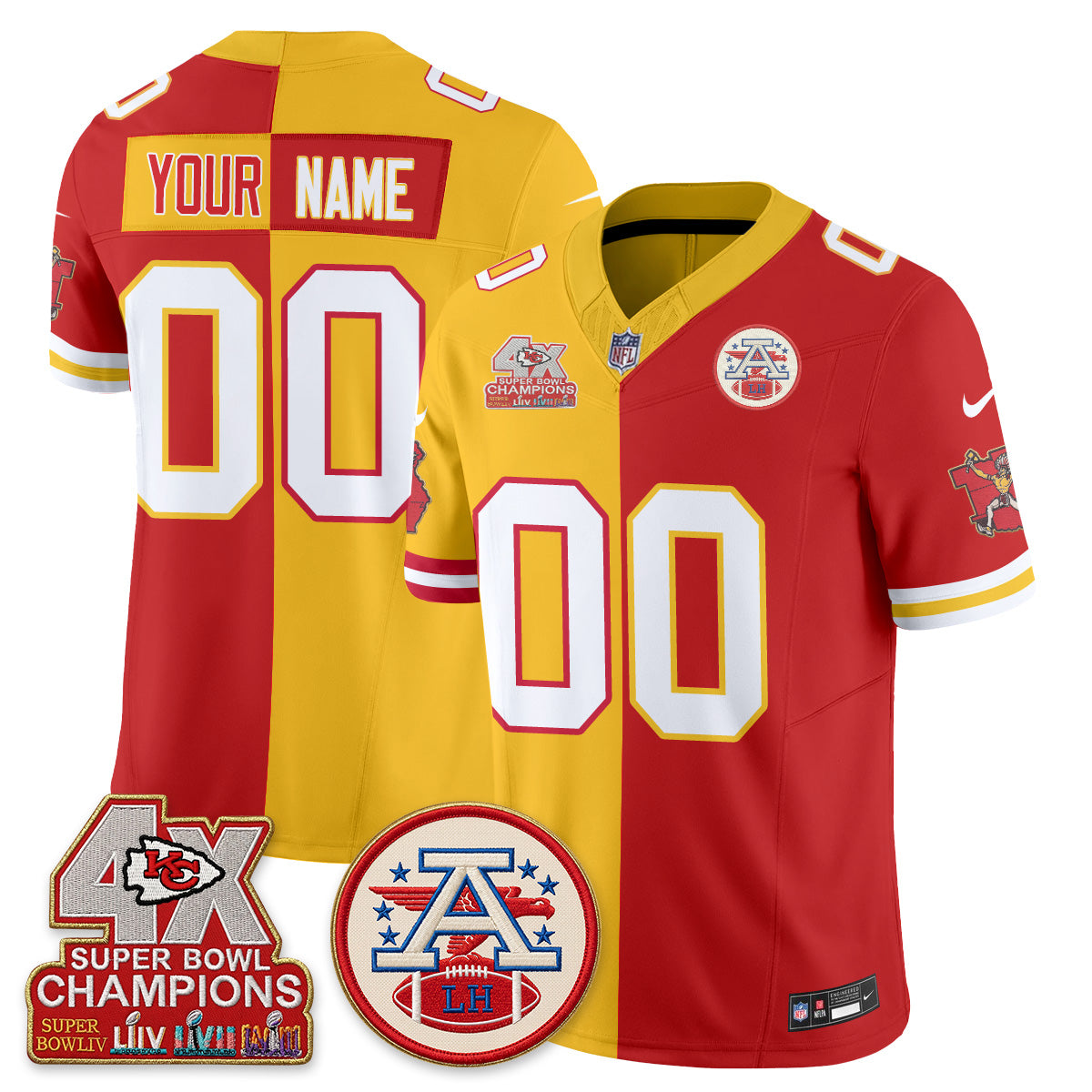 Kansas City Chiefs Throwback Split Custom Vapor Jersey - Stitched