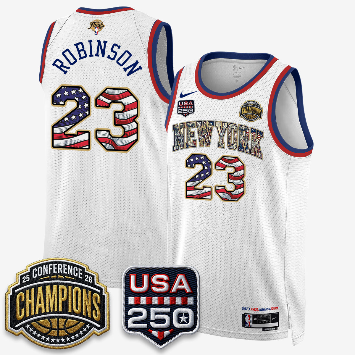 New York Knicks 2026 NBA Eastern Conference Champions x Fourth of July Vapor Jersey - Stitched