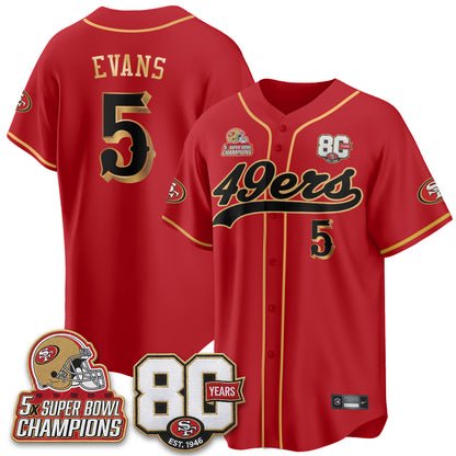 San Francisco 49ers 80 Years & 5X Champs Vapor Baseball Jersey - Stitched