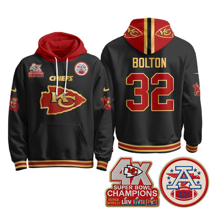 Kansas City Chiefs 4X Champs Gold Edition Hoodie - Stitched
