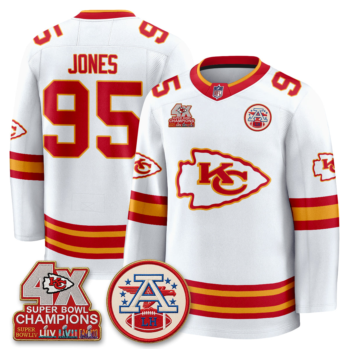Kansas City Chiefs 4X Champs Edition Hockey Jersey - Stitched
