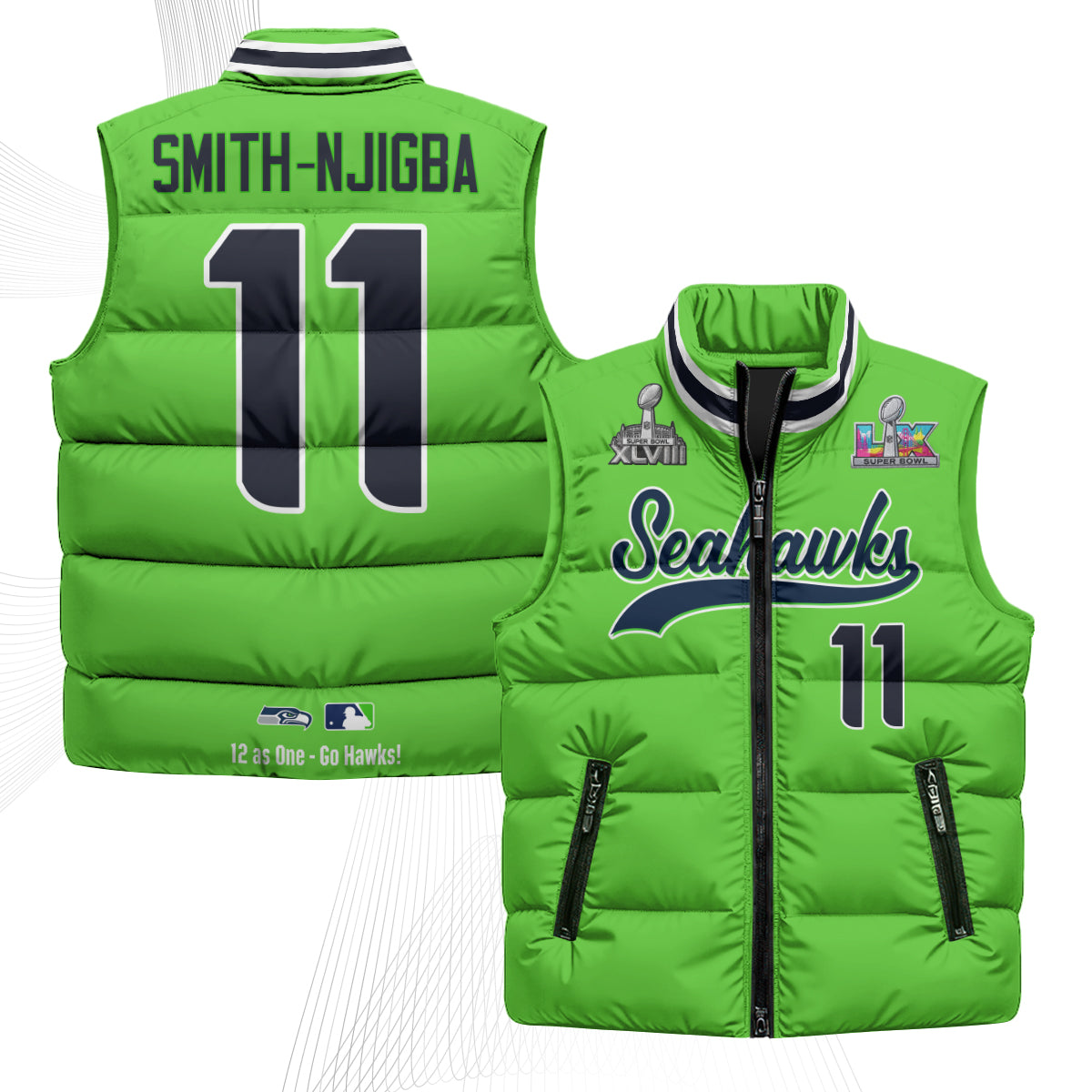Seattle Seahawks S.Bowl Champs Puffer Vest - Printed