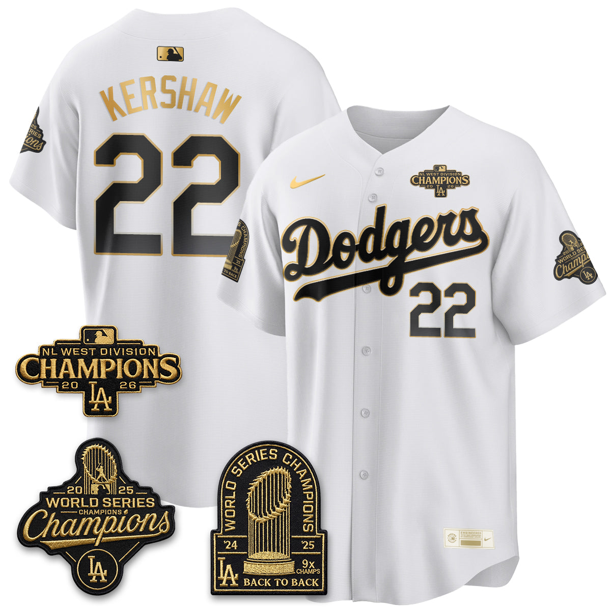LAD 2026 NL West Champs Gold Vapor Jersey- Stitched